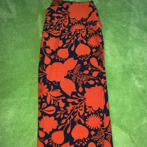Lularoe OS Leggings Navy and Orange Flowers